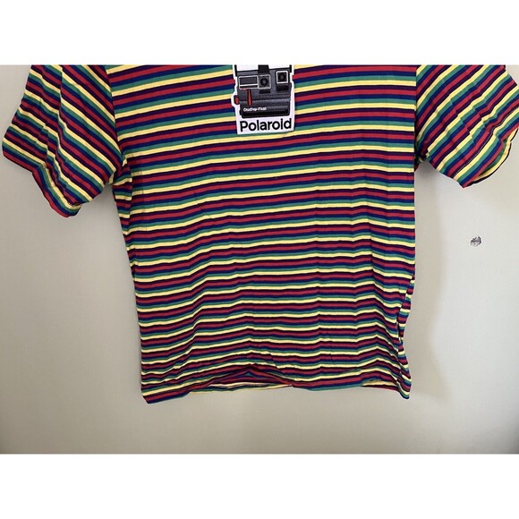 Polaroid Men's Short Sleeve Tee Shirt Striped Rainbow Colors Size Small - Picture 4 of 6